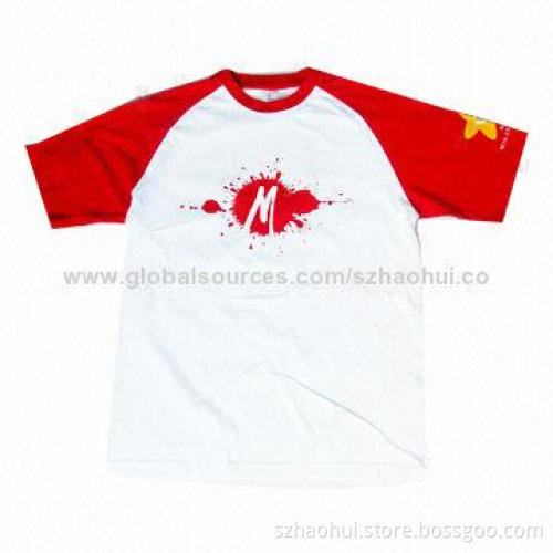 Men's Silkscreen Printed Cotton T-shirt with Raglan Sleeves, Various Colors Available